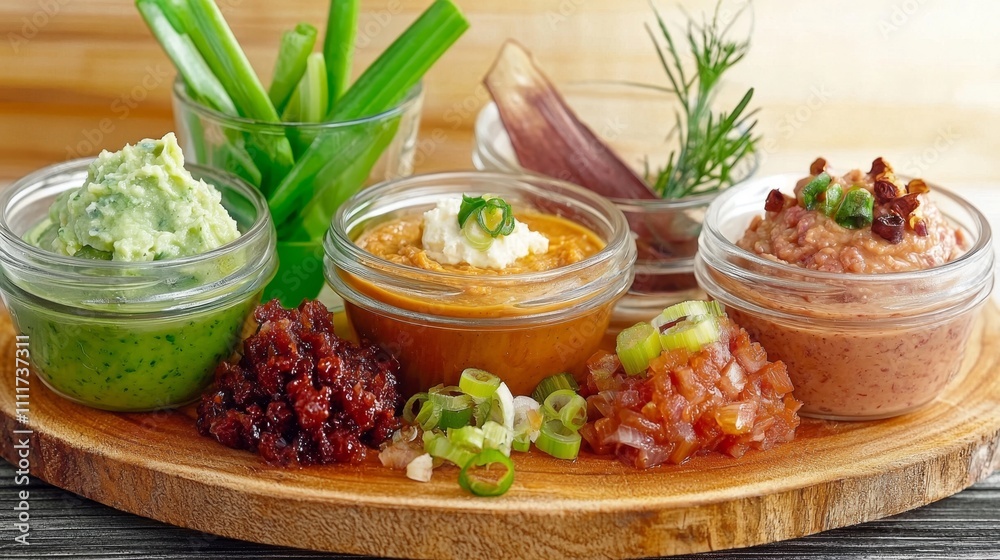 Colorful Artistic Display of Fresh Vegetables and Dips Colorful Artistic Display of Fresh Vegetables and Dips