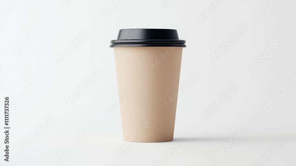 A coffee cup with a lid sits on a white background A coffee cup with a lid sits on a white background