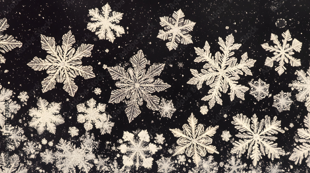 Intricate Details of Snowflakes in a Macro Shot Featuring Unique Patterns and Beautiful Crystalline Structures on a Frozen Surface Intricate Details of Snowflakes in a Macro Shot Featuring Unique Patterns and Beautiful Crystalline Structures on a Frozen Surface