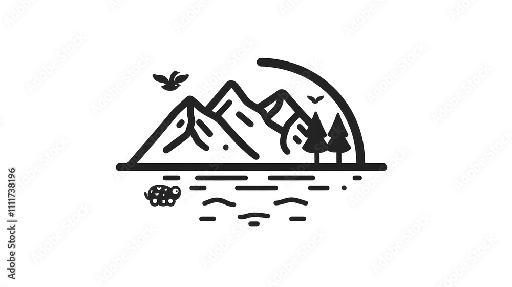 Fototapeta premium Stylized Black Line Icons Depicting Ecosystem Sustainability and Animal-Friendly Environments for Modern Digital Use