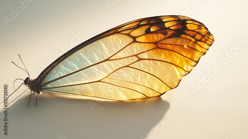 A single butterflies wing backlit showing intricate veins photo