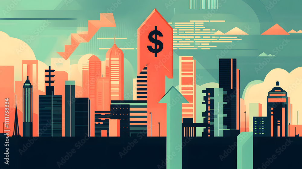 Fototapeta premium Inspiring Visual Representation of India's Path to a 30 Trillion Dollar Economy by 2047 with Key Symbols of Growth