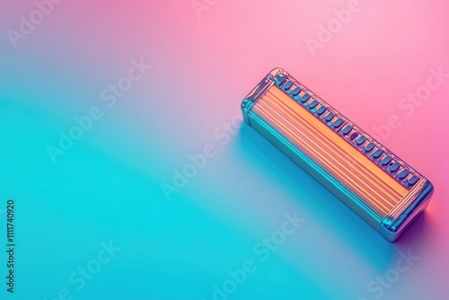 Harmonica Music Instrument Showcase: Vibrant Colors, Retro Design,  Melody, Sound, Keys,  Blues, Folk, Jazz,  Musical Instrument,  Harmonica Playing Techniques,  photo