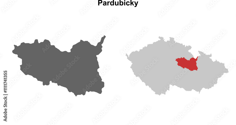 Fototapeta premium Pardubicky region blank outline map set