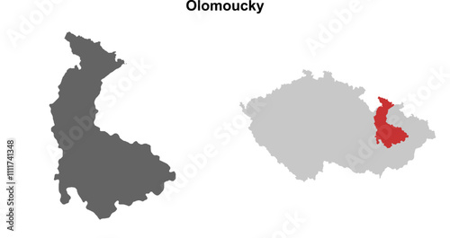 Olomoucky region blank outline map set photo