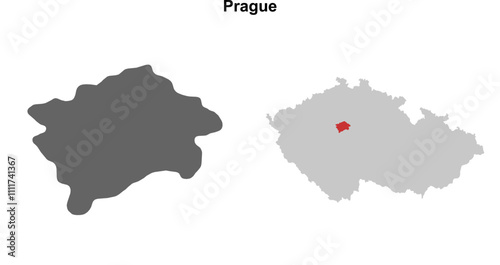 Prague region blank outline map set