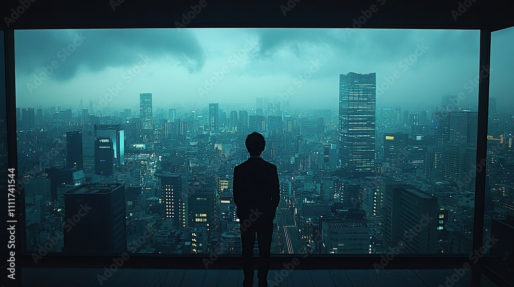 Fototapeta premium Night Cityscape: Contemplation from Above