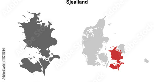 Sjealland region blank outline map set