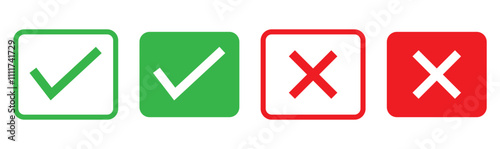 tick and cross button. set of green and red check box with yes and no sign. vector symbol on transparent background.