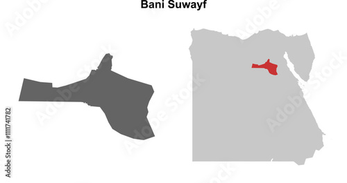 Bani Suwayf governorate blank outline map set