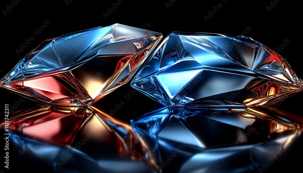 Two Abstract Gems Reflecting Light In Darkness Two Abstract Gems Reflecting Light In Darkness