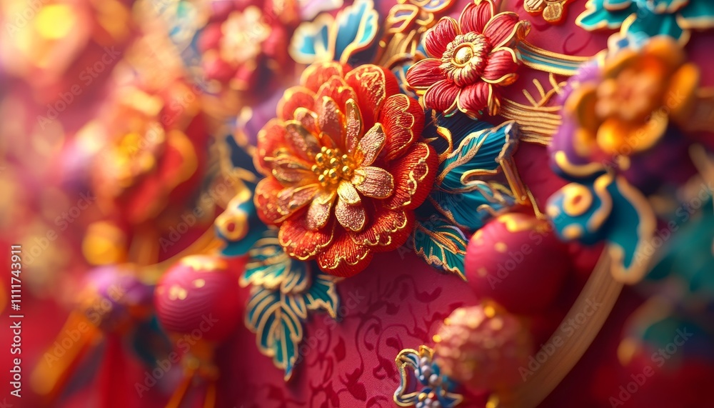 Vibrant floral embroidery art cultural celebration decorative craft studio close-up tradition Vibrant floral embroidery art cultural celebration decorative craft studio close-up tradition