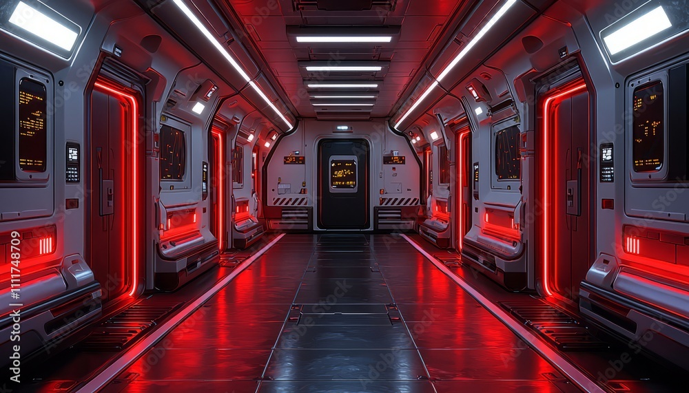 Futuristic Spaceship Corridor Red Lighting Design Futuristic Spaceship Corridor Red Lighting Design