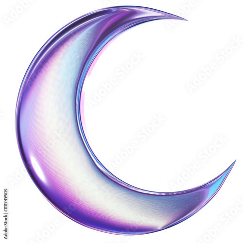 Cute 3D iridescent metallic Moon Graphic illustration