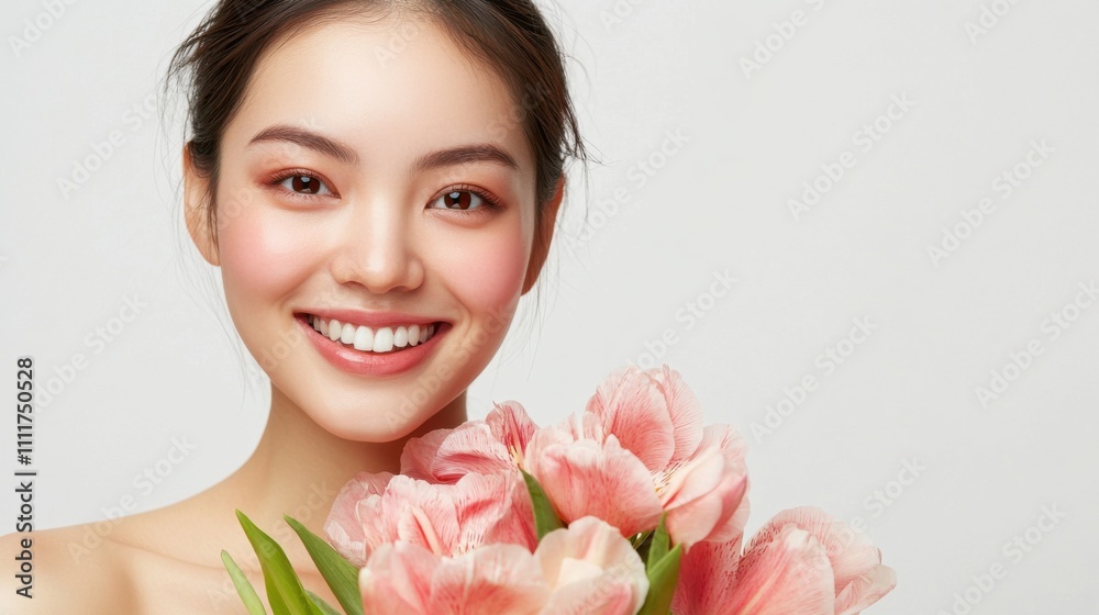 Fresh-Faced Beauty: A smiling Asian woman with smooth, picture Fresh-Faced Beauty: A smiling Asian woman with smooth, picture