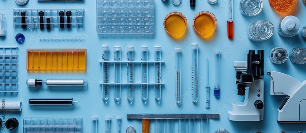 Laboratory Equipment and Tools: A Flat Lay Composition of Science Supplies