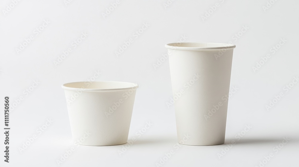 Two cups with white lids and white paper cups Two cups with white lids and white paper cups