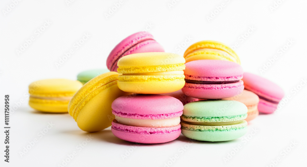 A delightful stack of colorful macarons in pastel shades, showcasing an elegant and sweet treat A delightful stack of colorful macarons in pastel shades, showcasing an elegant and sweet treat