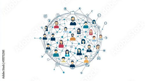 Vector illustration. Half of the Earth. Global connections conception. Global business line art flat conception. Half of the abstract sphere of the network communication between people.