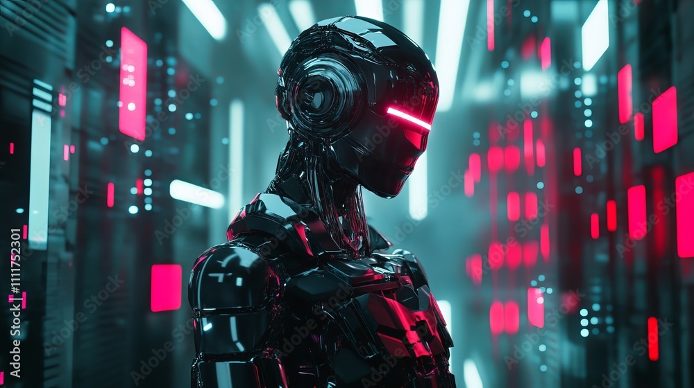 3D humanoid AI robot metaverse cyberspace digital world backdrop, industry 4.0 notion of AI revolution, automated digital technologies. 3D humanoid AI robot metaverse cyberspace digital world backdrop, industry 4.0 notion of AI revolution, automated digital technologies.