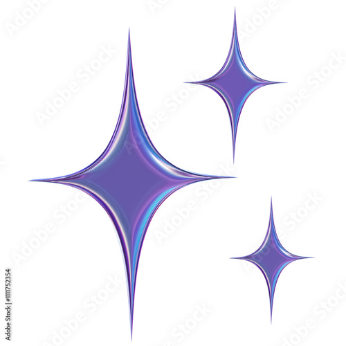 Cute 3D Iridescent metallic Colorful Sparkling Stars Graphic illustration