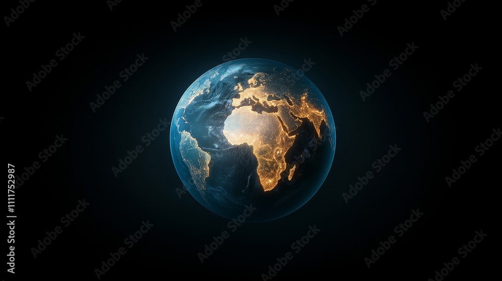 Fototapeta premium A globe with many lights on it, representing the world