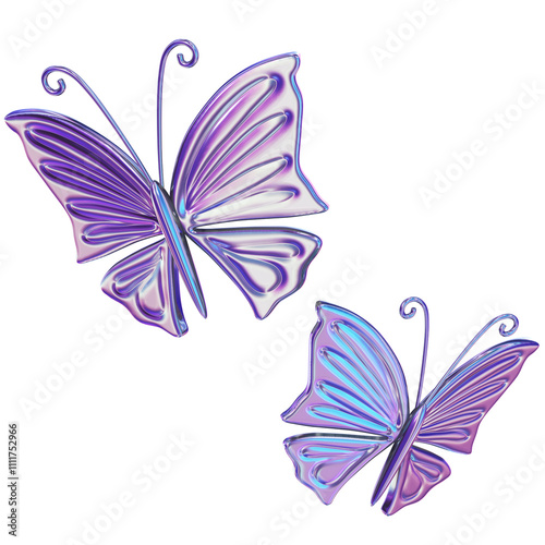 Cute 3D Iridescent metallic of Butterflies illustration photo