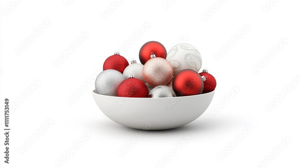 A white background with a red ribbon and a box with a Christmas tree on it A white background with a red ribbon and a box with a Christmas tree on it
