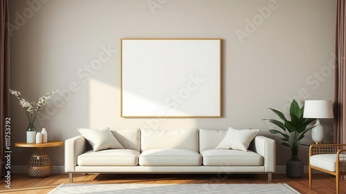 A living room wall art mockup featuring a canvas display, interior design, contemporary