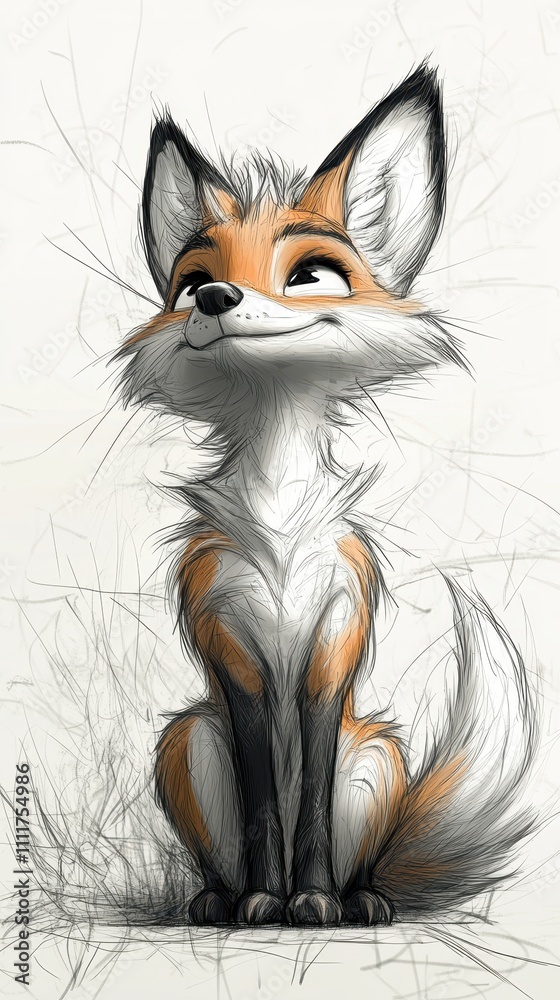 Obraz premium a cheerful fox illustration drawn in pencil art