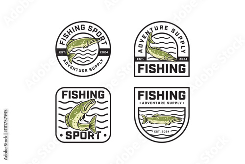 northern pike fish with various poses badge modern logo design set. minimalist sea northern pike fish illustration emblem design element collection for fish shop, fishing sport, restaurant photo