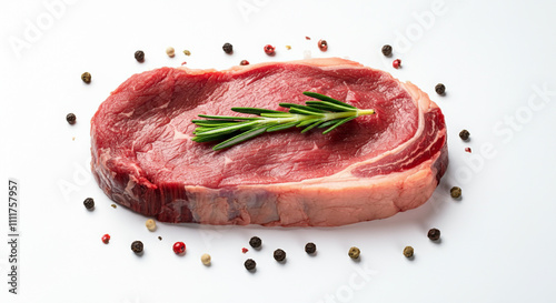 Raw steak garnished with fr...
