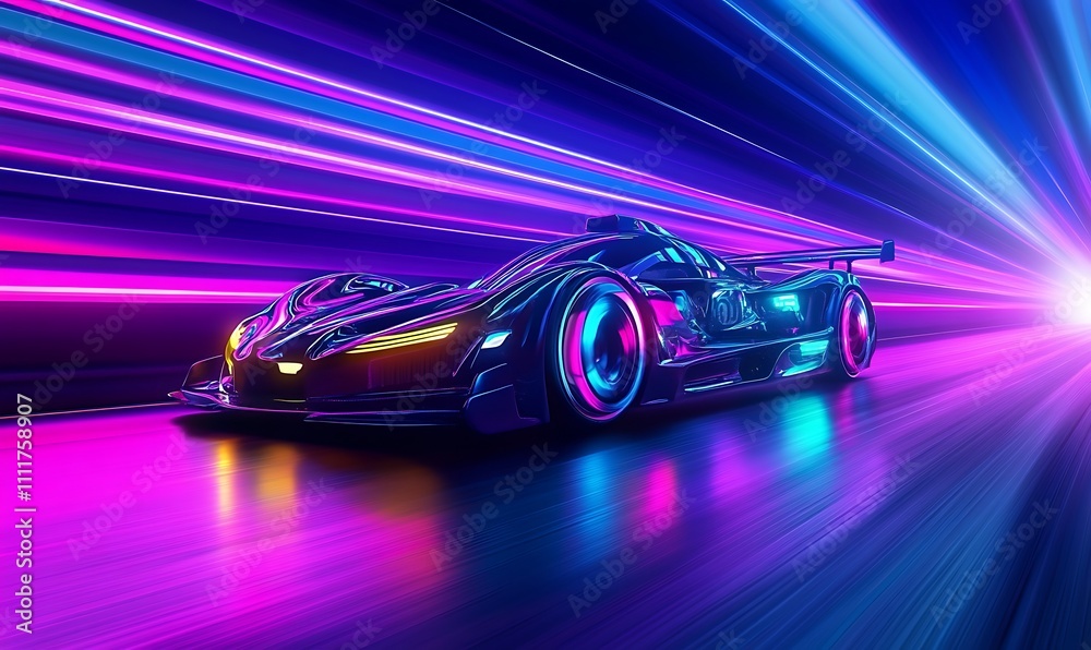 futuristic sports car speeding through neonlit tunnel sleek aerodynamic design motion blur reflections on polished surface dramatic perspective, Generative Ai futuristic sports car speeding through neonlit tunnel sleek aerodynamic design motion blur reflections on polished surface dramatic perspective, Generative Ai