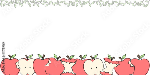 Fresh ripe red apples pattern. Slices and whole Doodle drawn apple. Summer autumn harvest garden background. Healthy fruit concept isolated on white.
