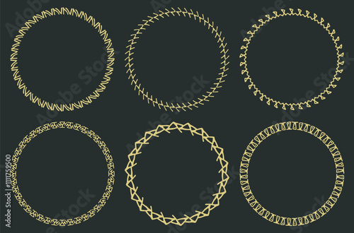 Set of decorative tribal openwork circle frames. Geometric ethnic braided ornate round border. Mayan style pattern. Vector background