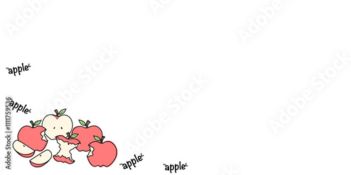 Fresh ripe red apples seamless pattern. Slices and whole Doodle drawn apple. Summer autumn harvest garden background. Healthy fruit concept isolated on white.