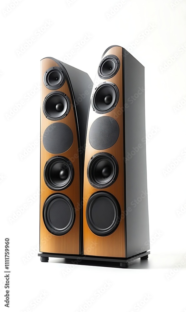 High-quality sound system with speakers and subwoofer on white background, Generative Ai High-quality sound system with speakers and subwoofer on white background, Generative Ai