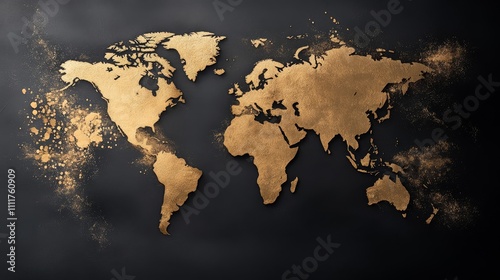 A black and white world map with gold dots on it