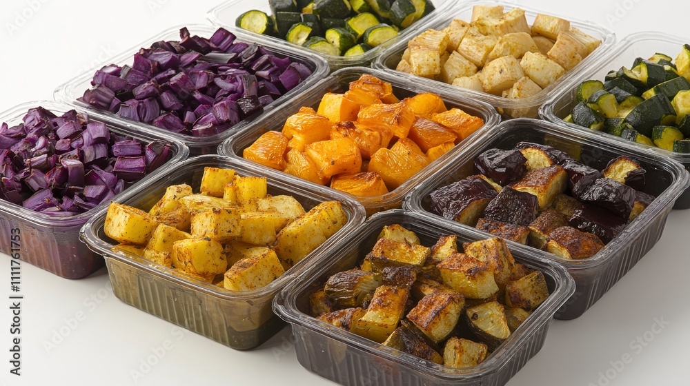 Colorful Roasted Vegetables in Clear Containers Colorful Roasted Vegetables in Clear Containers