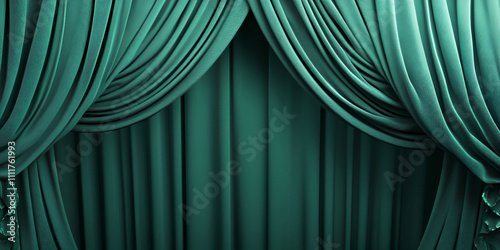 Elegant Close-Up of Green Theater Curtains photo