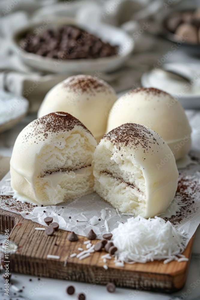 The perfect dessert: mochi with delicate dough and ice cream inside The perfect dessert: mochi with delicate dough and ice cream inside