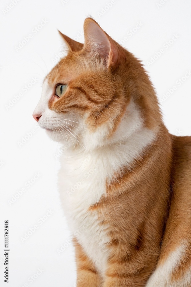 A Side Shot of  Orange Cat Isolated on White Background