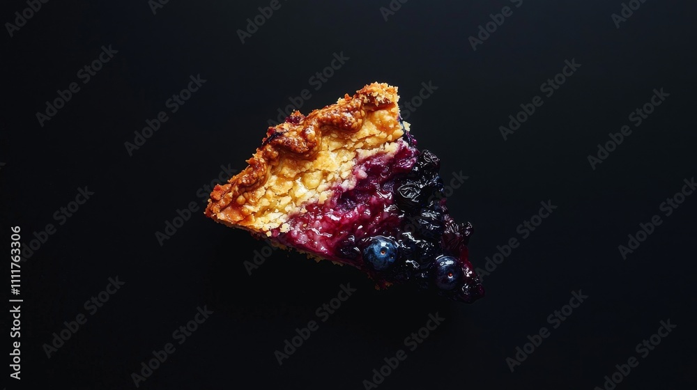 Minimalistic Slice of Blueberry Pie on Dark Background Minimalistic Slice of Blueberry Pie on Dark Background