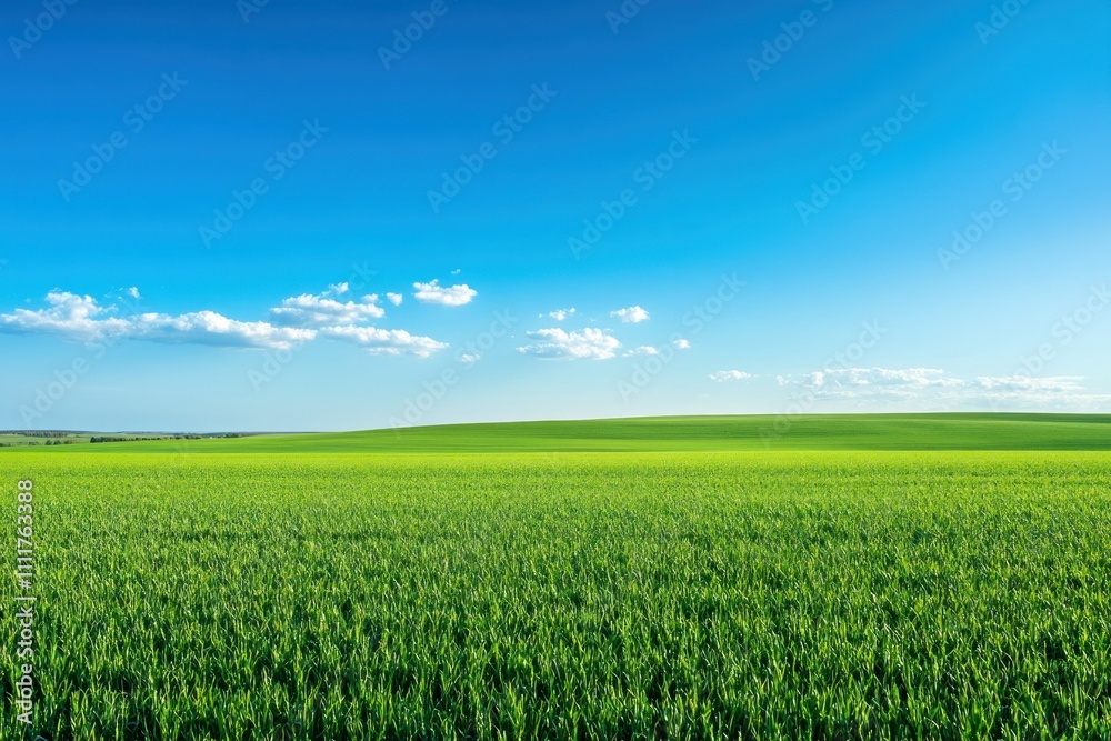 Vibrant green field under a bright blue sky. Vibrant green field under a bright blue sky.