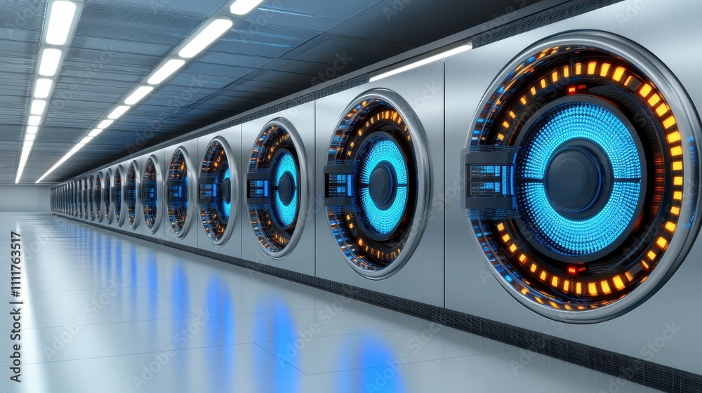 Futuristic Laundry Room with Advanced Washing Machines and Neon Bright Lights Futuristic Laundry Room with Advanced Washing Machines and Neon Bright Lights
