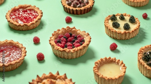 Assorted Pies on Mint Green Background