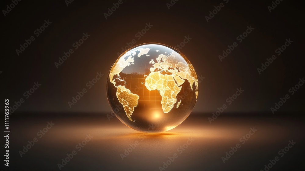 A globe with a yellowish tint is sitting on a table A globe with a yellowish tint is sitting on a table