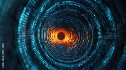 Abstract Visualization of Digital Data Flow Forming a Circular Tunnel Illusion