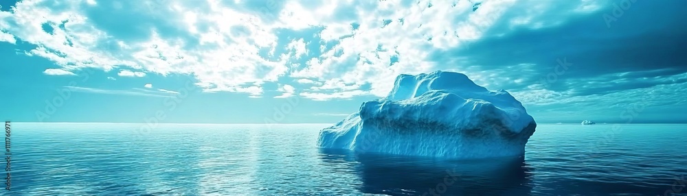 Iceberg melting into the ocean, symbolizing climate change and environmental decline Iceberg melting into the ocean, symbolizing climate change and environmental decline