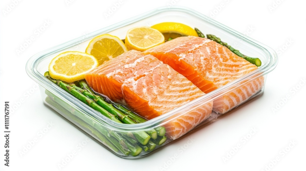 Fresh Salmon Fillet with Asparagus and Lemon Slices Fresh Salmon Fillet with Asparagus and Lemon Slices